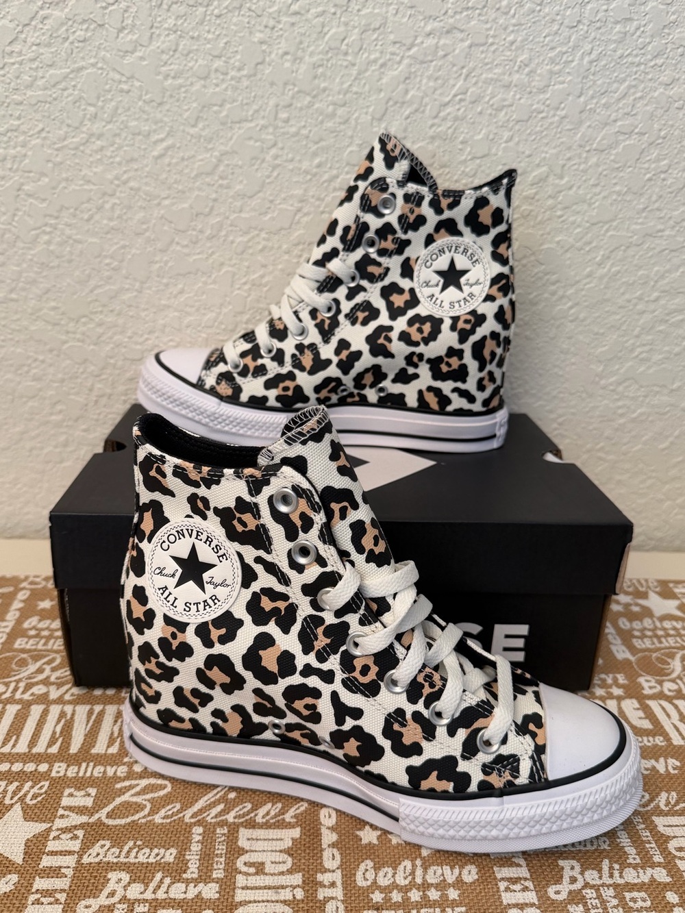 NIB Converse Chuck Taylor All Star High Top Leopard Print Hidden Wedge Sneakers